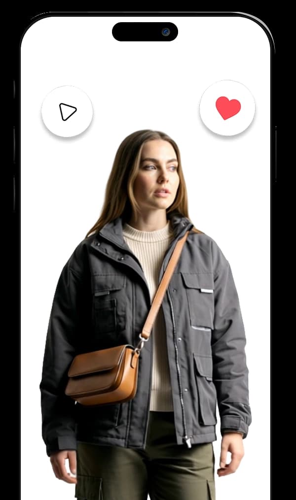 Avatar con giacca scura, jeans e borsa a tracolla nell’app Vestre